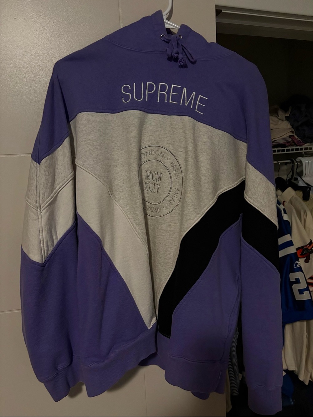 Supreme Purple, Gray & Black Panel Hoodie